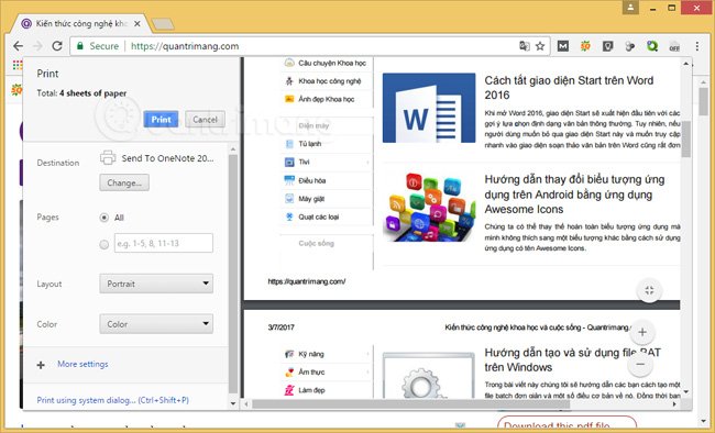 Xem trang web trước khi in trên Chrome